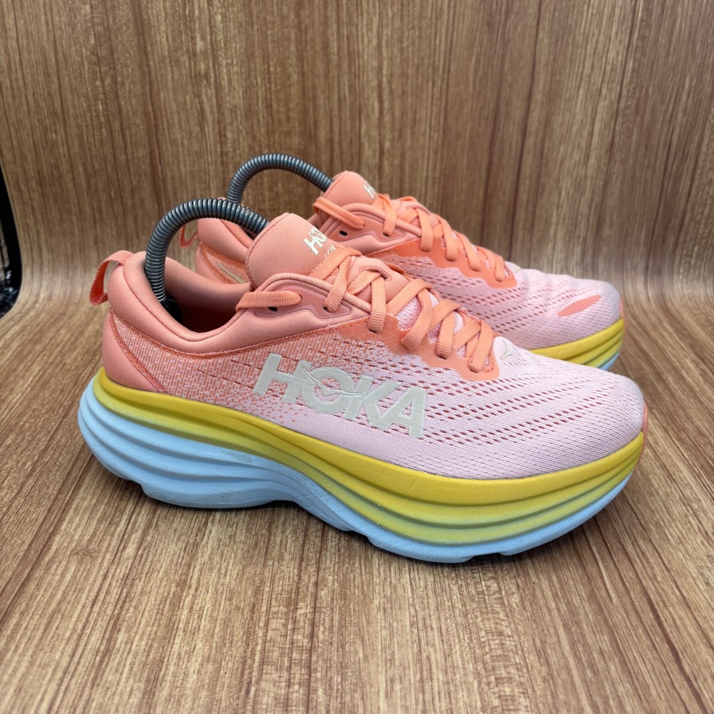 Hoka Bondi 8 Running Shoes Womens 8 Shell Coral Peach Parfait 1127952-SCPP